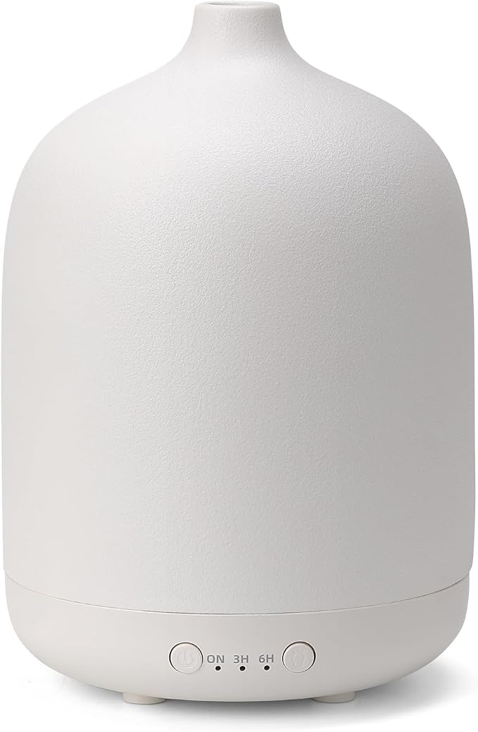 250ml Ceramic Essential Oil Diffusers for Home, Aroma Defusers | Decorative Bedroom Aromatherapy Scent Air Diffuser Ultrasonic 250ml with Timed-White