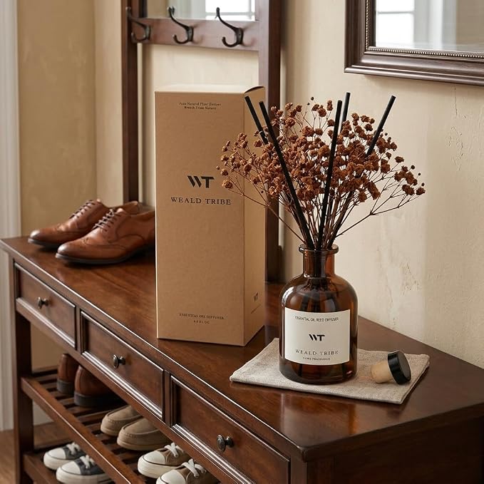 Reed Diffuser Set for Bathroom Air Fresheners, Oil Diffuser Sticks | Vanilla Whiskey Scent 4.0 fl oz Home Fragrance with Sticks Defusers | House Bedroom Office Shelf Decor