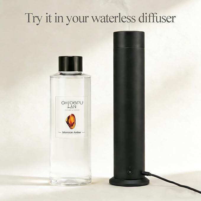 Chloefu LAN Morrocan Amber Scented Oil Diffuser Refill 6.76 fl oz Natural Essential Oil - Best for Home Bathroom Shelf Decor, 0% Alcohol, Unique Blend to Promote Sleep & Relieve Stress