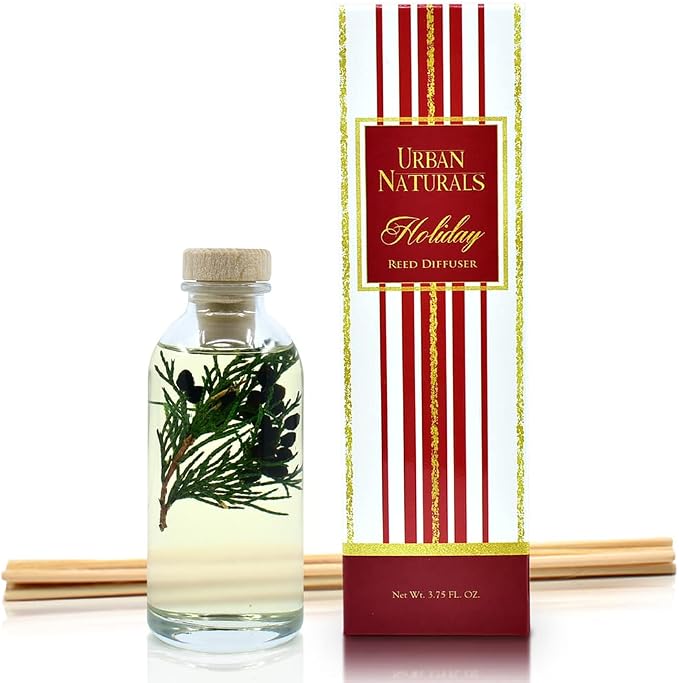 Reed Diffuser Set, Cranberry & Pine - Bathroom Shelf Décor | Holiday Wreath with Real Botanicals, Christmas Gift Idea for the Home