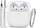 Ljusmicker for AirPods 4 Case 2024 with Cleaner Kit,Soft Silicone Protective Cover for Apple AirPods 4th Generation Cases for Women Men,for AirPod 4 Case Accessories with Keychain-White