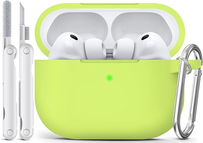 for AirPods Pro 3 Case 2025,Come with Cleaner Kit,Fluorescent Green | Silicone Protective Cover for Airpod Pro 3rd Generation Case with Keychain,for Women Men,One-Piece Design,Shockproof