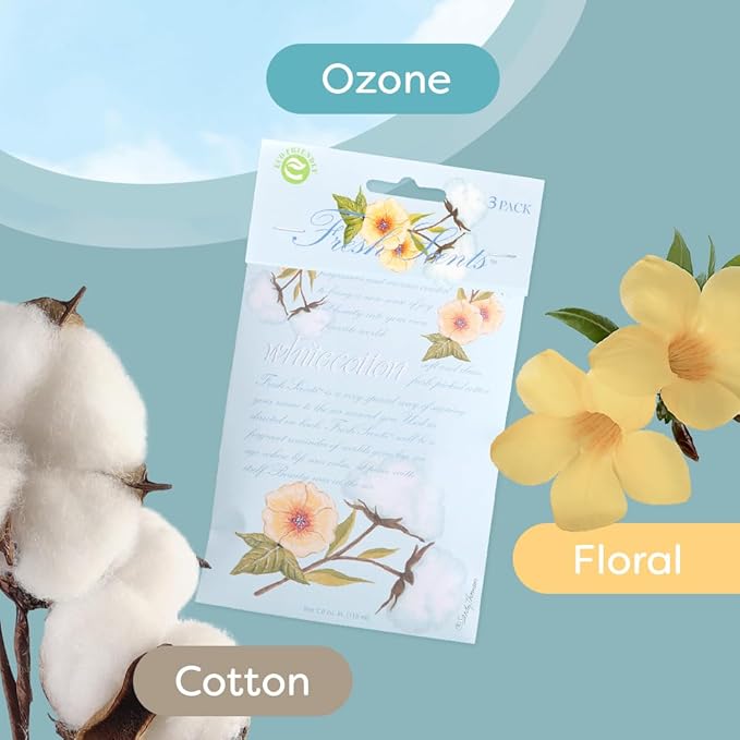 WILLOWBROOK | Fresh Scents Scented Sachet Packet | White Cotton | Air Freshener Bags for Drawers, Closets, Cars | 6 Pack | Long Lasting Home Fragrance