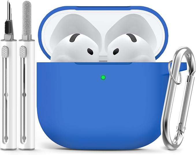 Ljusmicker for AirPods 4 Case 2024 with Cleaner Kit,Soft Silicone Protective Cover for Apple AirPods 4th Generation Cases for Women Men,for AirPod 4 Case Accessories with Keychain-Blue