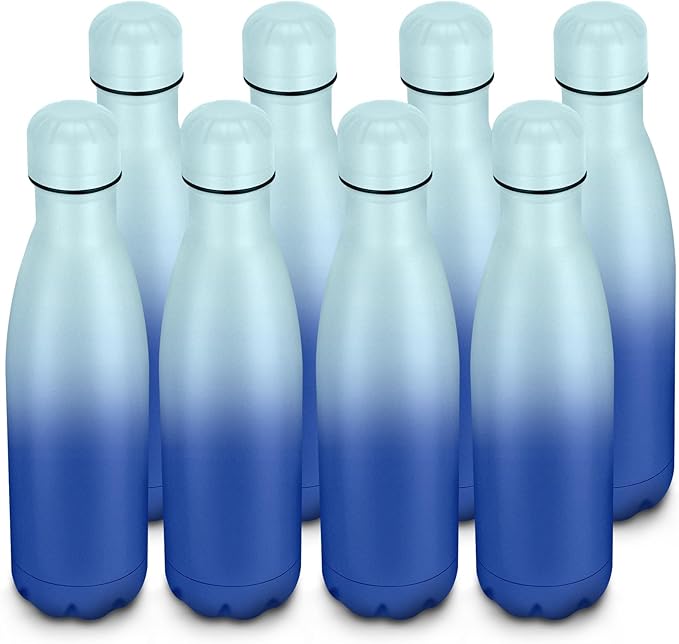 17oz Cola-Bottle Shaped Stainless Steel Leak-proof Water Bottle,Double Wall Vacuum Insulated Metal,Travel Mug For Sports Indoors & Outdoors,BPA-Free Kids Flasks,Green Blue(8 Pack)