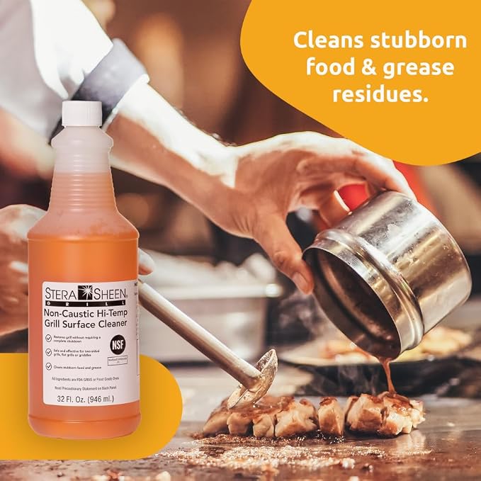 Stera Sheen - Grill Cleaner - Food Safe, Non-Caustic Formula - Restaurant & Cafe Quality Cleaner for Flat Top Grills and Griddles - Eliminate Tough Encrusted Grease - 32 fl oz Bottle (1 count)