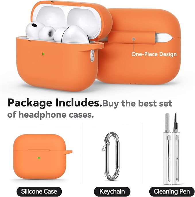 Ljusmicker for AirPods Pro 3 Case 2025 with Cleaner Kit,Orange | Soft Silicone Protective Cover for Apple AirPod Pro 3rd Generation Case with Keychain for Women Men,Shockproof