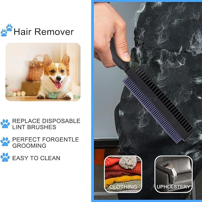 Premium Rubber Pet Hair Brush - Removes Hair from Couches & Pets' Coats B