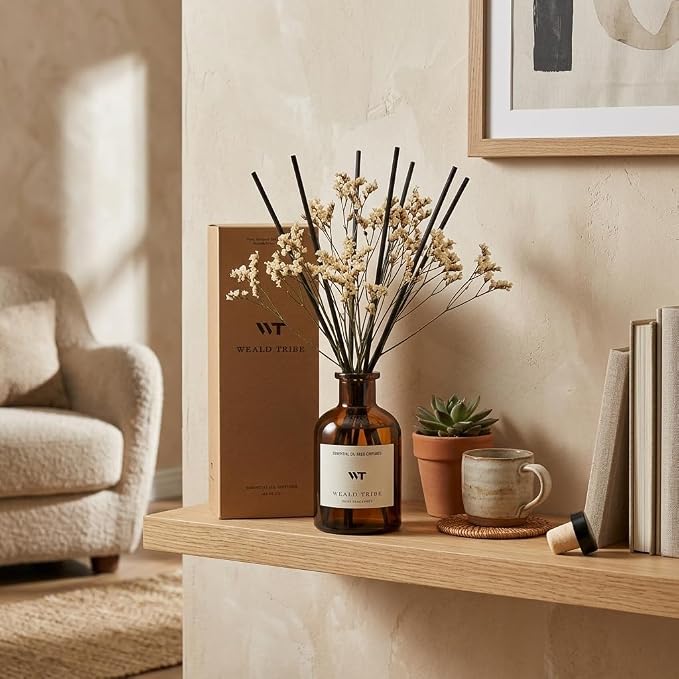 Flower Reed Diffuser Set Lime & Citrus Scent for Bathroom Air Fresheners, Oil Diffuser Sticks | 4.0 fl oz Home Fragrance with Sticks Defusers | House Bedroom Office Shelf Decor