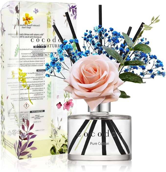 COCODOR Rose Flower Reed Diffuser/Pure Cotton/6.7oz(200ml)/1 Pack/Reed Diffuser, Reed Diffuser Set, Oil Diffuser & Reed Diffuser Sticks, Home Decor & Office Decor, Fragrance and Gifts