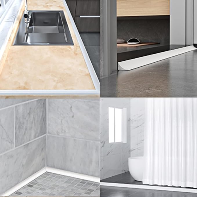 39 Inch Silicone Shower Threshold Water Dam, Flexible Water Barrier Strip for Shower Door, Kitchen Sink, Bathroom Countertop & Toilet Edge, Self-Adhesive Splash Guard for Wet Area Protection