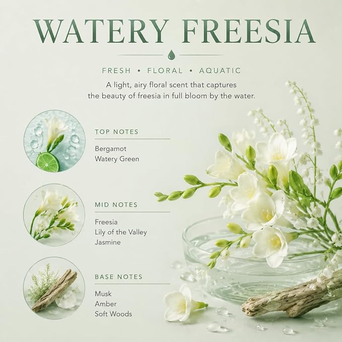 Reed Diffuser Set,3.38 fl oz (100 ml) - Watery Freesia Oil Diffusers with 8 Reed Sticks, Home Fragrance Reed Diffuser for Bathroom Shelf Decor