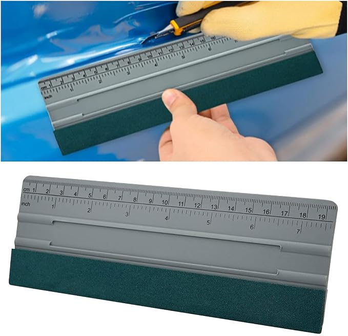 8 Inch Vinyl Wrap Squeegee, Window Tint Squeegee Installation Tool with Ruler 15CM & Suede Felt Edge, Car Vinyl Wrap Scraper Tool for Sign-Making Graphic Wallpaper Film Smoothing (8 Inch)