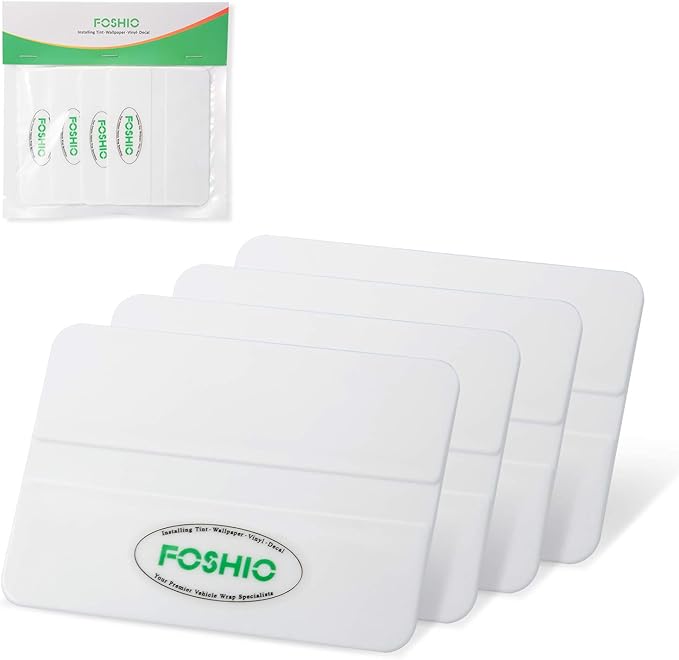 FOSHIO 4 Pack Professional Car Vinyl Applicator Tools 4 Inch Economical Squeegee for Window Tinting, Vinyl Decals, Sign Making, Vinyl Film Installing - White PP Plastic Scraper