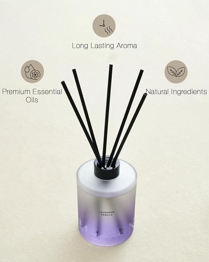M&SENSE Reed Diffuser Set, Lavender Vanilla, 17 oz Natural Essential Oil | Non-Toxic Organic, Long-Lasting Fragrance, Ideal for Relaxation Nook, Bedroom, Gifts for Women