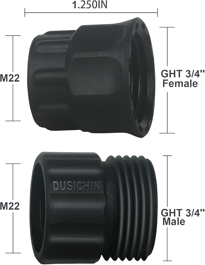DUSICHIN Garden Hose Connector Pressure Washer Gun to Water Garden Hose Adapter, 3/4 INCHES GHT Male And Female to Power Washer Wand Handle M22 Female Fitting 3/4" GHT To M22 Joint DUS2623