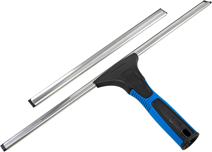 Unger Professional Connect and Clean 18” EZ Change Window and Glass Cleaning Squeegee, Large and Small Windows, Rubber Blade Tool for Streak-Free Results, Includes 12” Channel