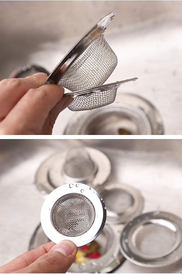 2 Pack - 2.13" Top / 1" Basket- Sink Strainer Bathroom Sink, Utility, Slop, Laundry, RV and Lavatory Sink Drain Strainer Hair Catcher. 1/16" Holes. Stainless Steel