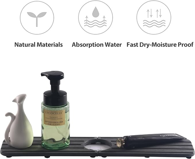NiuYichee Faucet Mat for Kitchen Sink – Diatomite Stone Drying Mat, Absorbing Stone Tray for Bathroom Counter (Dark Gray, 17.3" x 3.9")