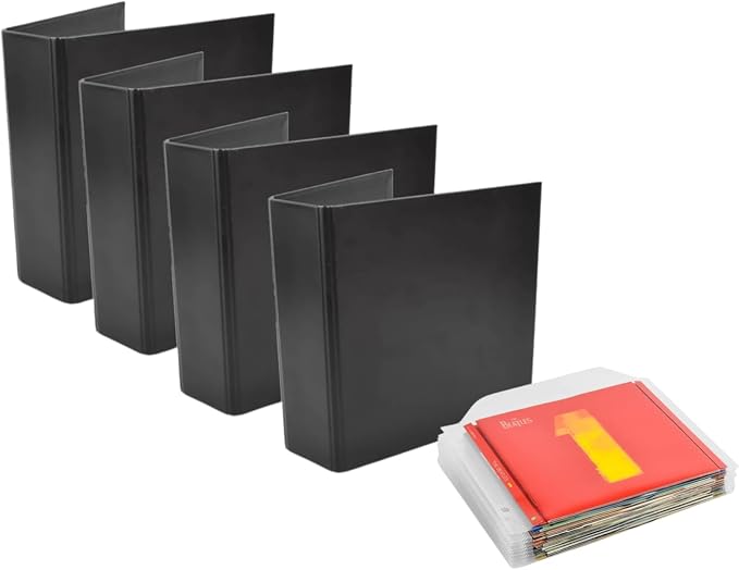 Tarifold CD Storage Bundle, 100 Binder Sleeves and 4 Binders, 2-Ring Holes | Holds CD, cover art and booklet, secure closing flap, 25 sleeves per binder, polypropylene, saves up to 70% storage space
