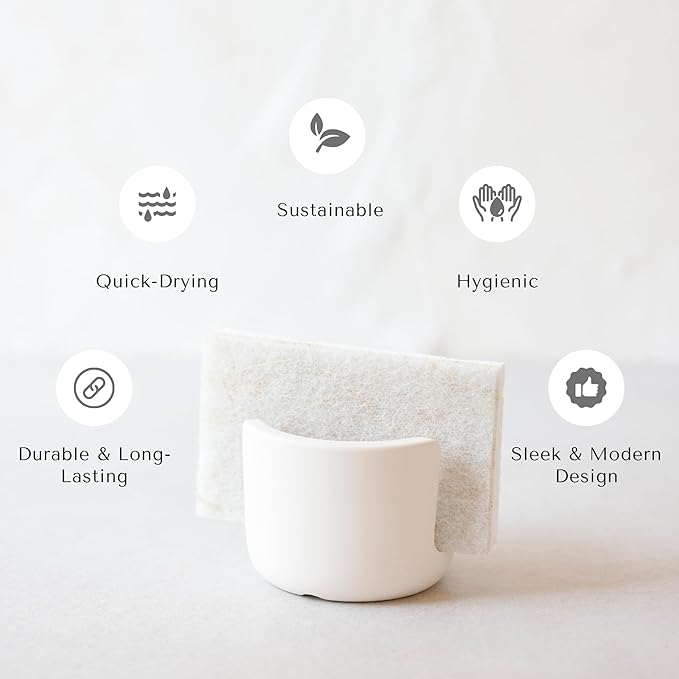 Selegna Diatomite Stone Sponge Caddy – Quick Drying Diatomaceous Earth Sink Organizer – Instant Drying Kitchen Sponge Holder for Sink – Compact Large Stone Sponge Holder