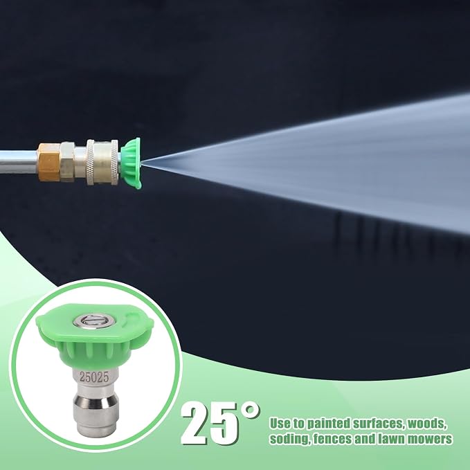 Pressure Washer Tips, 7 Pack Power Washer Nozzle Tips, 25 Degree Green, 1/4 Inch Quick Connect, 4000 PSI