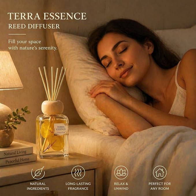 Terra Essence Reed Diffuser with Dried Leaves, 3.4 Fl Oz | Earthy wood and forest scent with real dried-leaf decor; long-lasting Air Fresheners for living room, bathroom or office.
