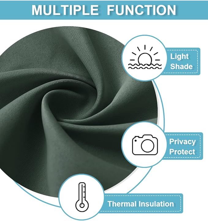 RYB HOME Small Window Curtains Blackout, Privacy Thermal Insulating Drapes for Bedroom Bathroom Basement Cafe Classroom Window Decor, W 34 x L 45 inches, Dark Green, 2 Panels