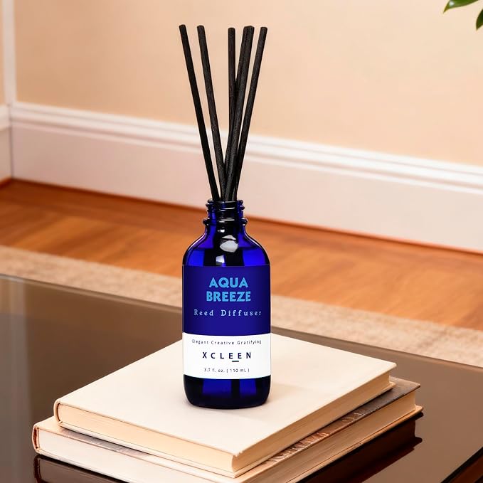 Xcleen Reed Diffuser Set, Aqua Breeze Scented Oil Diffuser with Sticks, Long-Lasting Home Fragrance Reed Diffusers for Bathroom Office Shelf, Room Fresheners 3.7 Oz