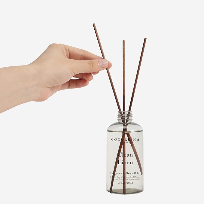 Clean Linen Scented Reed Diffuser Oil with 8 Sticks Fragrance for Bedroom, Bathroom, Oil Diffuser, Home Décor, 6.7 fl oz. (200 ml)