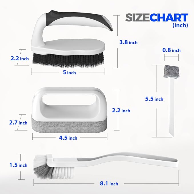 Holikme Deep Cleaning Brush Set, Scrub Pads with Scraper Tip for Pool Walls, Bathroom, Grout, Floor, Bike, Tub, Shower and Kitchen Surface, Abrasive Wheel Brushes (Black)