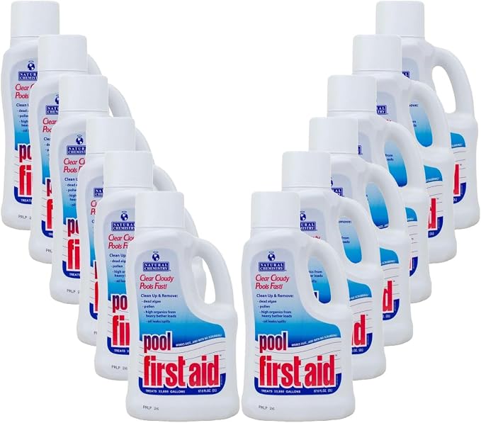 Natural Chemistry First Aid Swimming Pool Enzyme, 2 Liter, 12 Pack | Clear Cloudy Pools Fast, Frees Clogged Filters, Compatible with All Sanitizing Systems