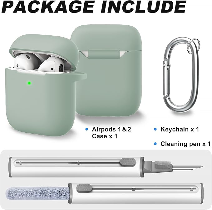 for AirPods Case Cover, Come with Cleaner Kit, Soft Silicone Protective Cover with Buckle, Compatible with Apple AirPods 2nd 1st Generation Charging Case, Front LED Visible, Misty