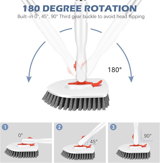 SetSail Floor Scrub Brush, Tile Tub Floor Scrubber, Orange | with 52-inch Adjustable Handle Multi-Angle Cleaning Locks at 45°, 90°, 180° for Bathroom Kitchen Walls Tub Tile