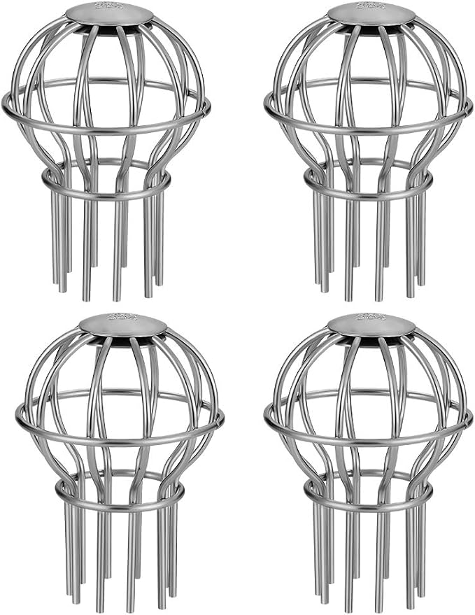 Gutter Guard, Fits for 1.7" ~ 2.4" Round Downspout, 304 Stainless Steel Rigid Filter Strainer, Stops Leaves Seeds and Other Debris, Gutter Cleaning Tool – 4 Pack