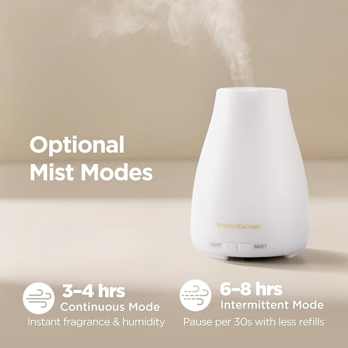 InnoGear 2 Pcs Essential Oil Diffuser Aroma Diffusers for Home, Basic White | Cool Mist Humidifier, Aromatherapy, Large Room, Run up to 8hrs, Waterless Auto Off, 7 Lights, Living Room, Quiet Operation