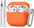 for AirPods 4 Case 2024 with Cleaner Kit & Keychain-Orange | Silicone Protective Cover for Apple AirPods 4th Generation Case,for Women Men,One-Piece Design,Shockproof,Dust Proof