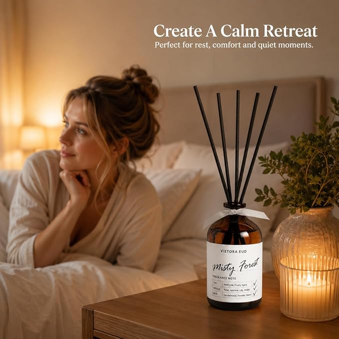 Misty Forest Reed Diffuser, 3.4 Fl Oz | Woody Forest Scent; Last for 12 Weeks for Bedroom, Bathroom, Living Room or Office; Gift-ready.
