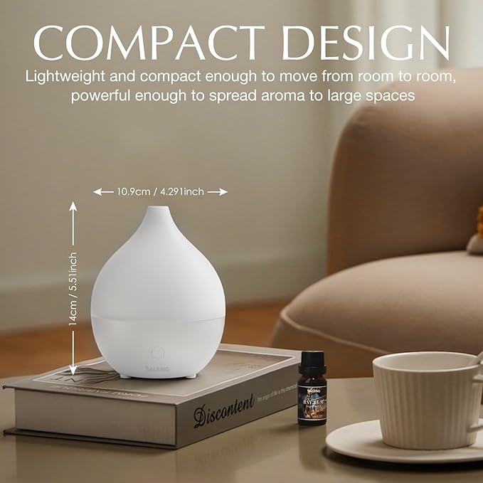SALKING Essential Oil Diffuser for Home, 100ml Small Aromatherapy Diffuser | Ultrasonic Diffusers for Essential Oils, 8 Color LED Lights, Cool Mist Humidifier, Auto Shut-Off, for Bedroom, Office, White