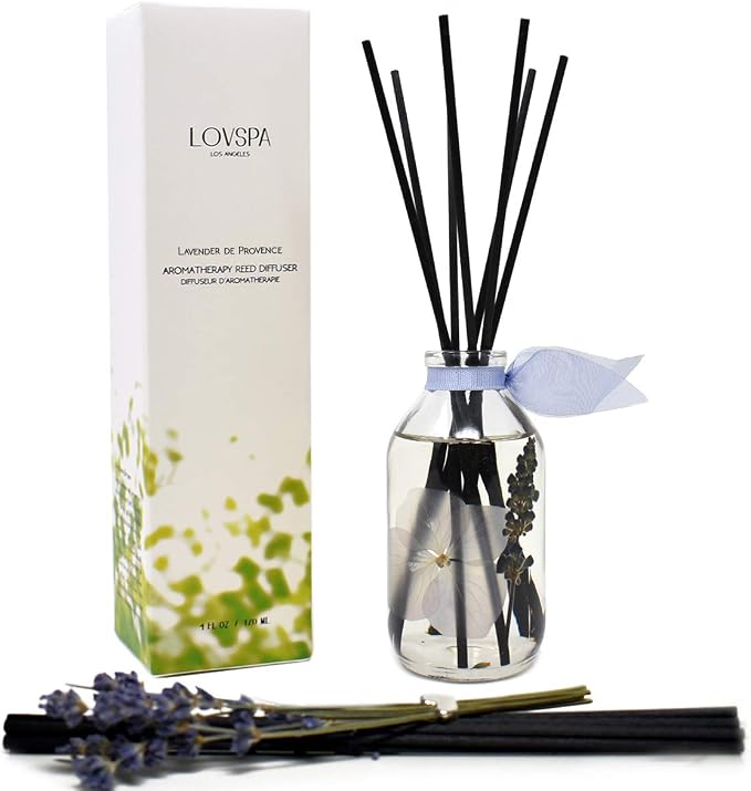 Reed Diffuser Set - Lavender De Provence Scented Diffuser with Sticks | Home Fragrance Reed Diffuser for Bedroom, Bathroom Shelf Décor, with Real Lavender Stem in the Bottle - Made in the USA