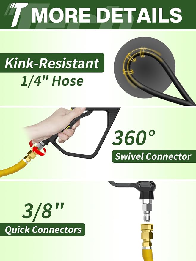 4200PSI Pressure Washer Hose 100FT with 3/8" Swivel Quick Connect for Cold/Hot Water, Kink Resistant Steel Wire Braided,1/4" Wear Resistant Power Washer Hose with 2 M22 14mm Adapter Set