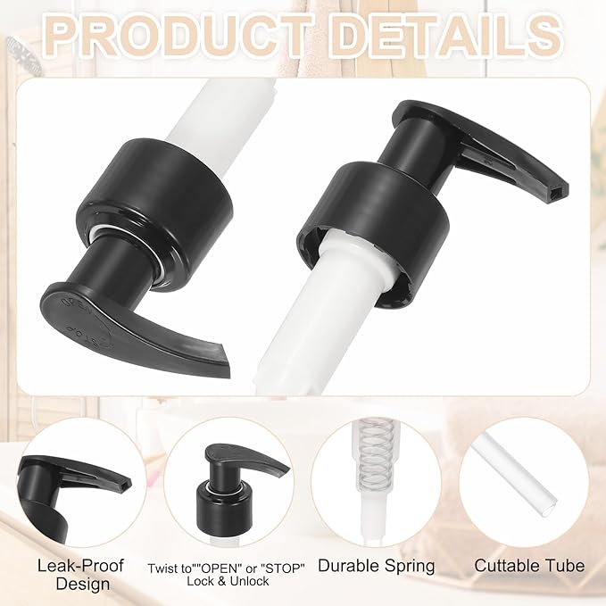 uxcell 12 Pcs Soap Dispenser Pump Heads Soap Dispensers Top Pumps Replacement Switch Pumphead for Standard 24/425 Neck Size Lotion Shampoo Bottle, Black