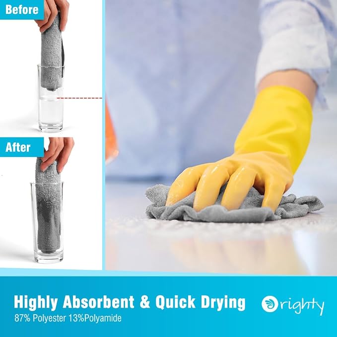 Orighty Microfiber Cleaning Cloth, 5 Pack Highly Absorbent Cleaning Rags, Household Cleaning Supplies, Reusable Lint Free Cloths Microfiber Rag for House, Kitchen, Car Care, 12x11 inch, Grey