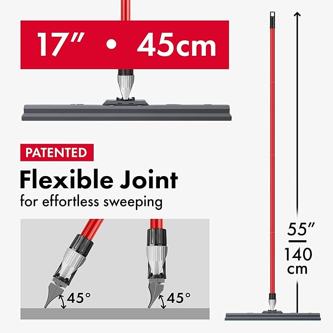 Heavy Duty Floor Squeegee for Concrete and Tile Floor - Silicone Squeegee Broom Floor Scrubber - Large Single Cast Rubber Blade Aluminum Long Handle 360° Swivel Joint - Garage Shower Window Cleaning