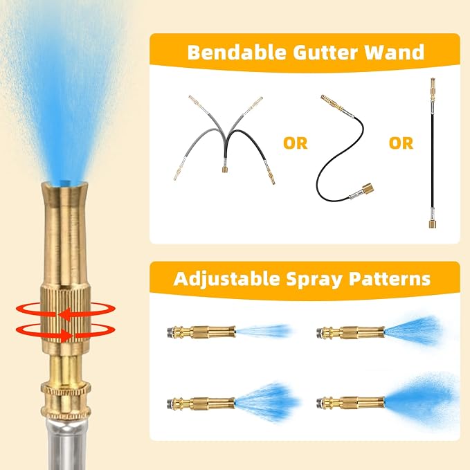 20FT Reach Gutter Cleaner, Gutter Cleaning Tools from the Ground with 3/4" Brass Shut-Off Valve & Bendable 360° Rotating Water Wand for Garden Hose, Safe Cleaning for 2nd Story Homes