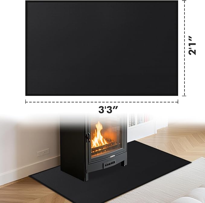 Hearth Rugs for Fireplaces Fire Resistant, 3'3'' x 2'1'' x 0.04'', Black | 1800°F fireplace mat, fiberglass fireplace rugs fireproof protect floors carpets from sparks embers, easy to clean, versatile