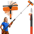 26FT Telescoping Window Squeegee Kit | 2-in-1 Window Washer & Microfiber Scrubber with Extension Pole | High Reach Cleaning Tool for Outdoor, Indoor Windows & Glass
