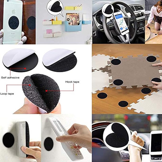 BRAVESHINE Adhesive Tape - 16PCS Hook and Loop Fasteners - Double Sided Adhesive Pads - Rug Carpet Gripper Mounting Tape for Wall Decorations or Tools Hanging - Round 2 inch