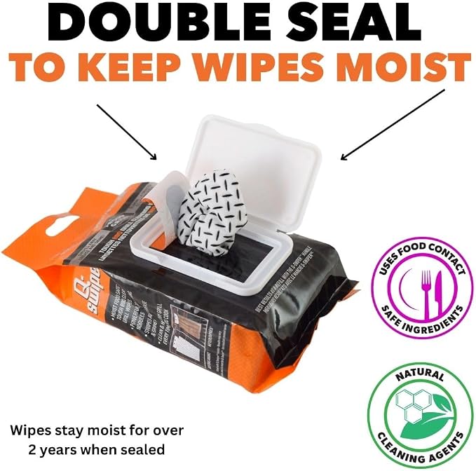Proud Grill Q-Swiper Easy-Clean Moist, Tough BBQ Grill Cleaning Wipes, 40ct | Bristle-Free BBQ Cleaner, Heavy-Duty Thick Degreaser Wipes, Grease & Grime Remover for Outdoor Barbecue Grills, Disposable