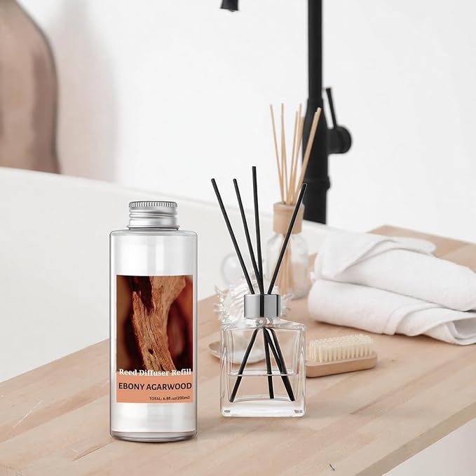 STRN Reed Diffuser Oil Refill, Ebony Agarwood Scented Diffuser 200ML | Summer Long-Lasting Fragrance for Living Room, Bedroom, Office, Home Décor